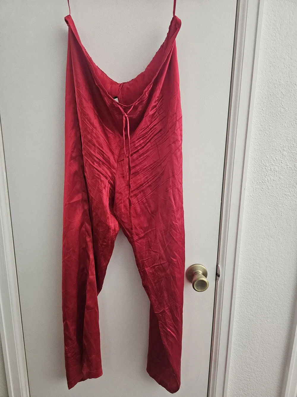 Red Silk Cowl-Neck Jumpsuit